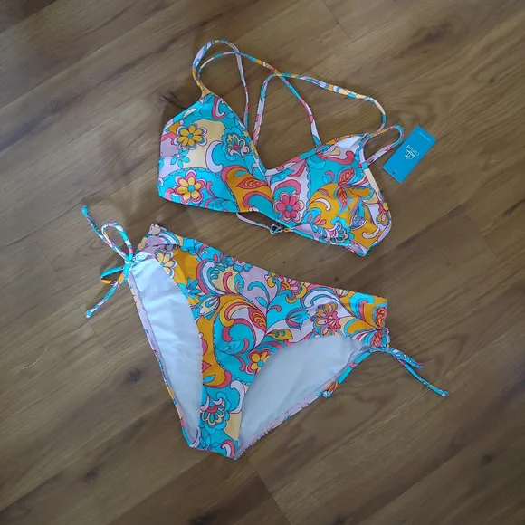 NWT Cupshe Floral Paisley Strappy Two Piece Low Rise Bikini Swimsuit Bathing L - Picture 4 of 14